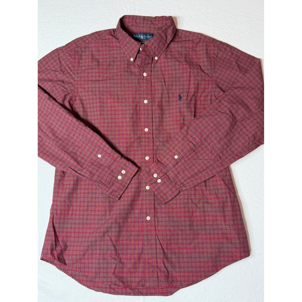 Ralph Lauren Custom Fit Men's Red Plaid Button Down Shirt Size 16.5 34/35